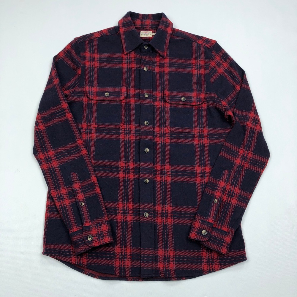 Faherty Movement Flannel Legends Shirt Mens Medium Red Navy Plaid MXH2106